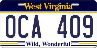 WV license plate OCA409