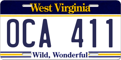 WV license plate OCA411