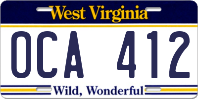 WV license plate OCA412