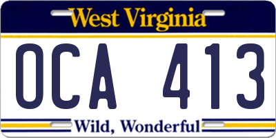 WV license plate OCA413