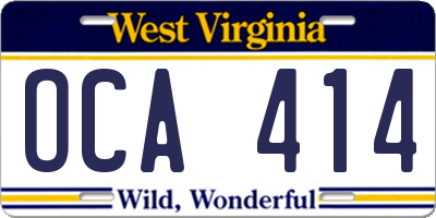 WV license plate OCA414