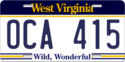 WV license plate OCA415