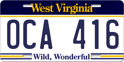 WV license plate OCA416