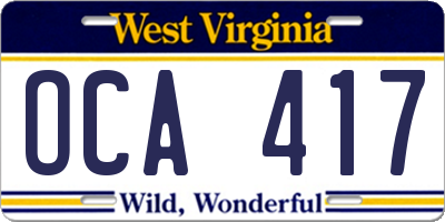 WV license plate OCA417