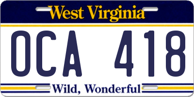 WV license plate OCA418