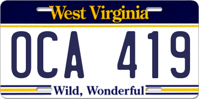 WV license plate OCA419