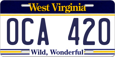 WV license plate OCA420