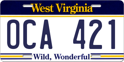 WV license plate OCA421