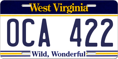 WV license plate OCA422
