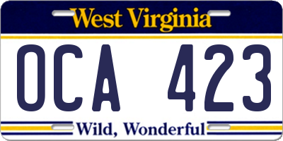 WV license plate OCA423