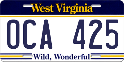 WV license plate OCA425