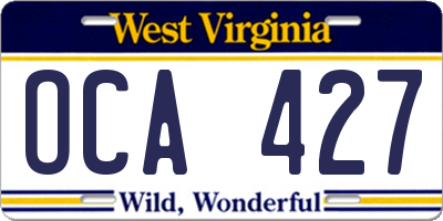 WV license plate OCA427