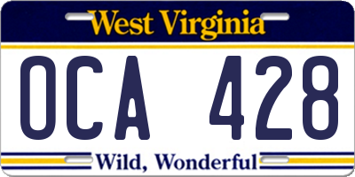 WV license plate OCA428