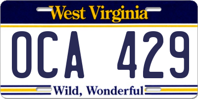 WV license plate OCA429