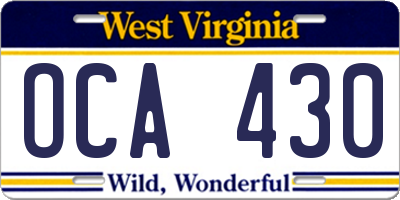 WV license plate OCA430