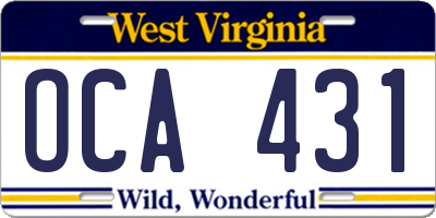 WV license plate OCA431
