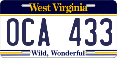 WV license plate OCA433