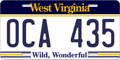 WV license plate OCA435