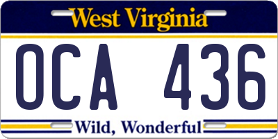 WV license plate OCA436