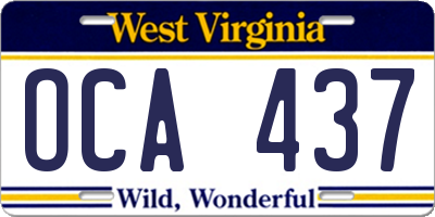 WV license plate OCA437
