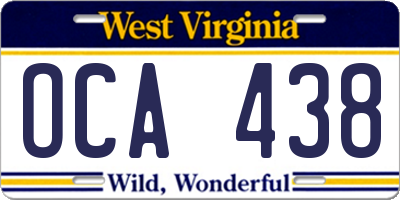 WV license plate OCA438