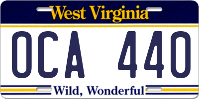 WV license plate OCA440