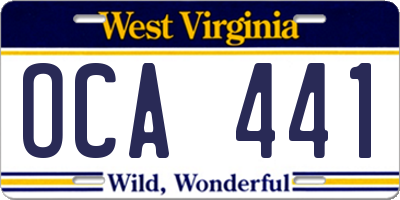 WV license plate OCA441