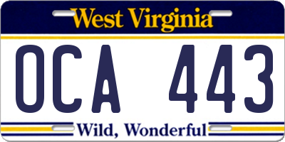 WV license plate OCA443