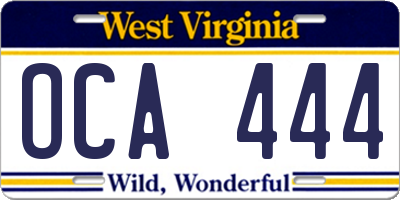 WV license plate OCA444