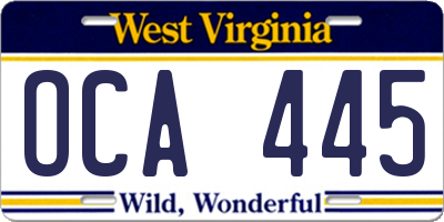 WV license plate OCA445