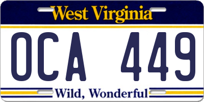 WV license plate OCA449