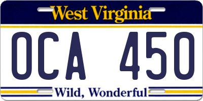 WV license plate OCA450