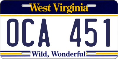 WV license plate OCA451
