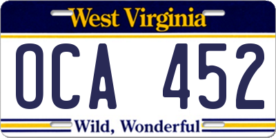 WV license plate OCA452