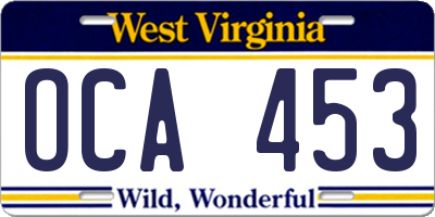WV license plate OCA453