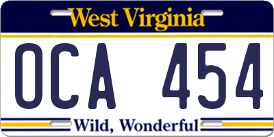 WV license plate OCA454
