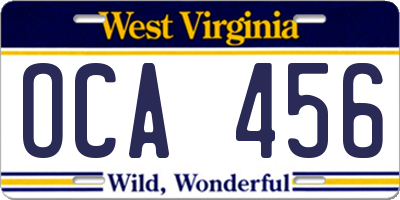 WV license plate OCA456