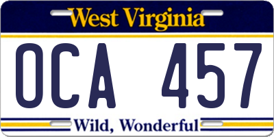 WV license plate OCA457