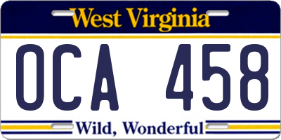 WV license plate OCA458