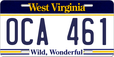 WV license plate OCA461