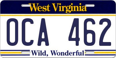 WV license plate OCA462