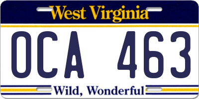 WV license plate OCA463