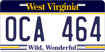 WV license plate OCA464
