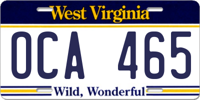 WV license plate OCA465