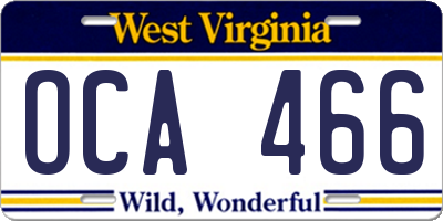 WV license plate OCA466