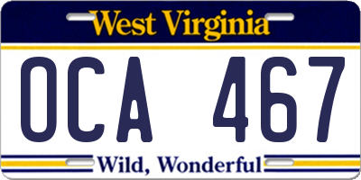WV license plate OCA467
