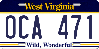 WV license plate OCA471