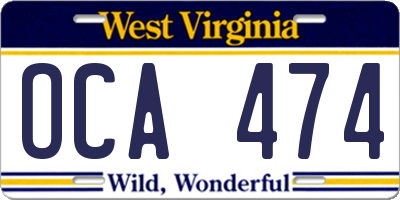 WV license plate OCA474