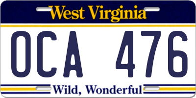 WV license plate OCA476