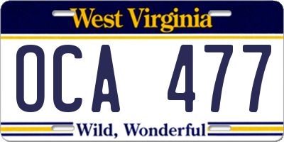 WV license plate OCA477